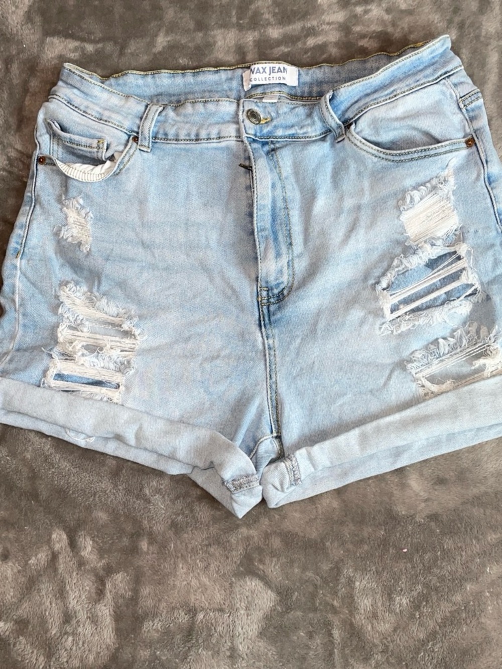 Wax Jean Light Blue Distressed High-Rise Rolled Hem Shorts